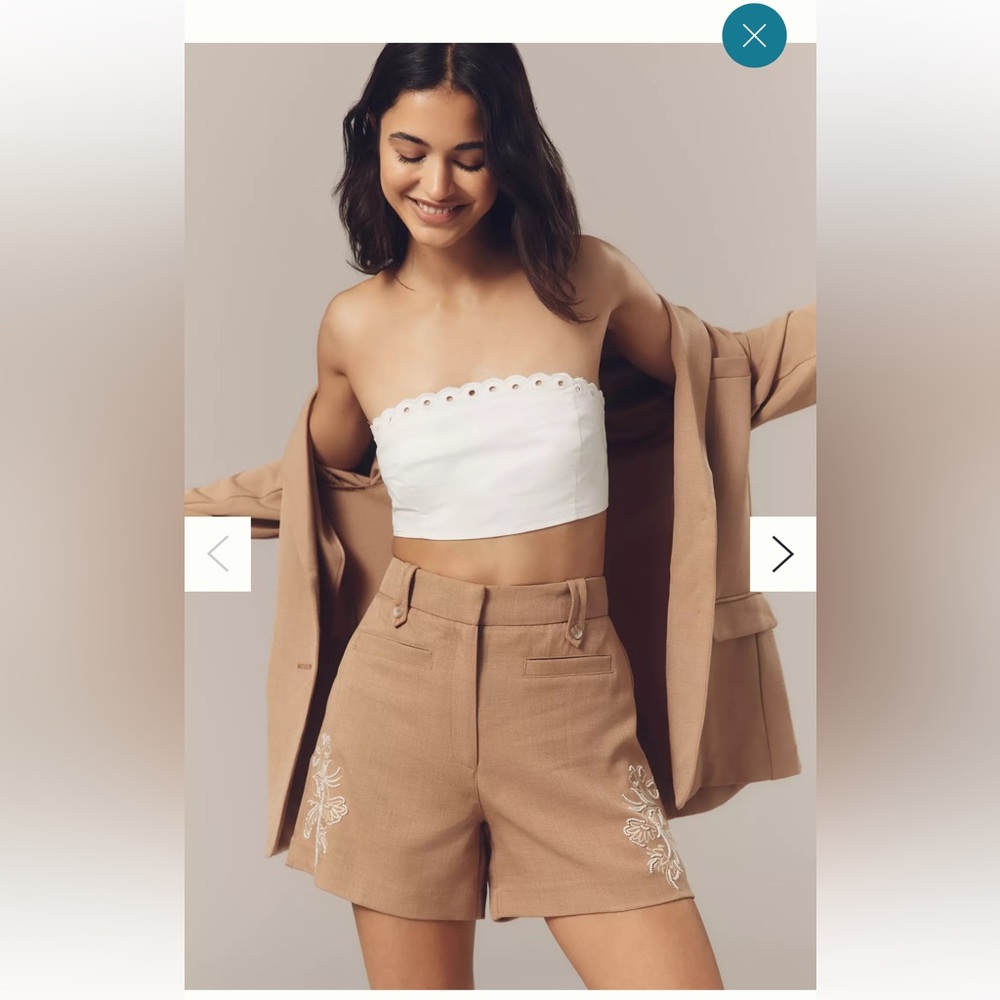 Sam Edelman Brown High Waist Shorts with White Embroidery